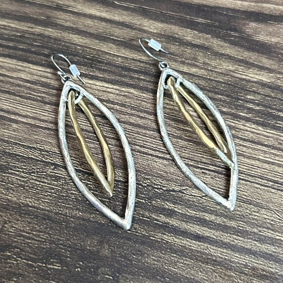 Lucky Brand Silver & Gold Tone Double Oblong Hoop Earrings ASO Katherine Pierce - Picture 2 of 9